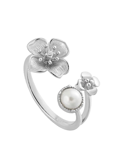 Platinum [adjustable size 14] 925 Sterling Silver Flower Cute Band Ring